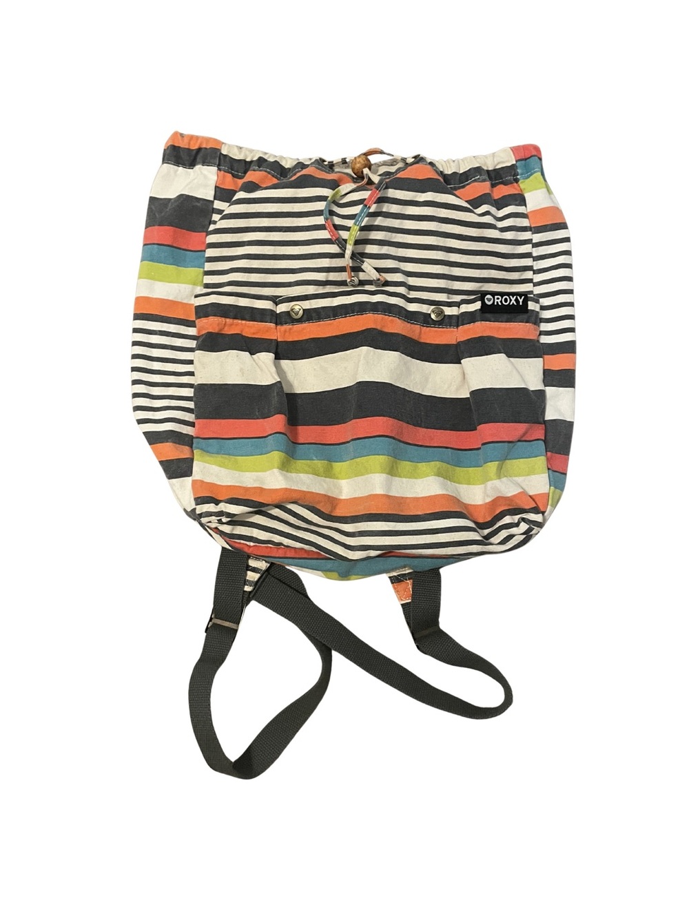 Roxy Striped Canvas Drawstring Backpack - Black, Orange, Red, Green, Blue, Cream